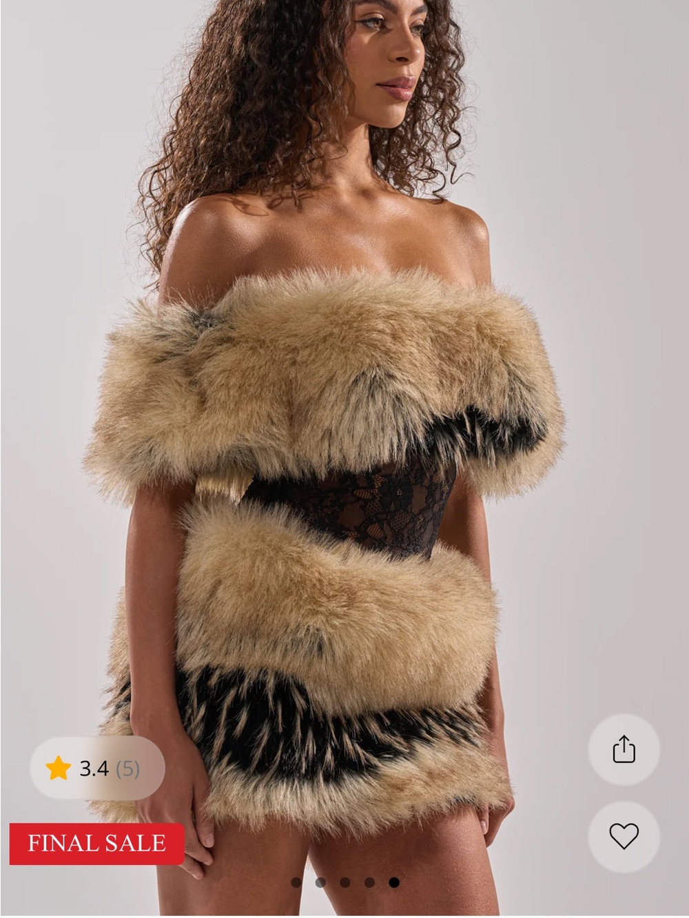 AKIRA Tan & Black Faux Fur Lace Mini Dress - Picture 10 of 16